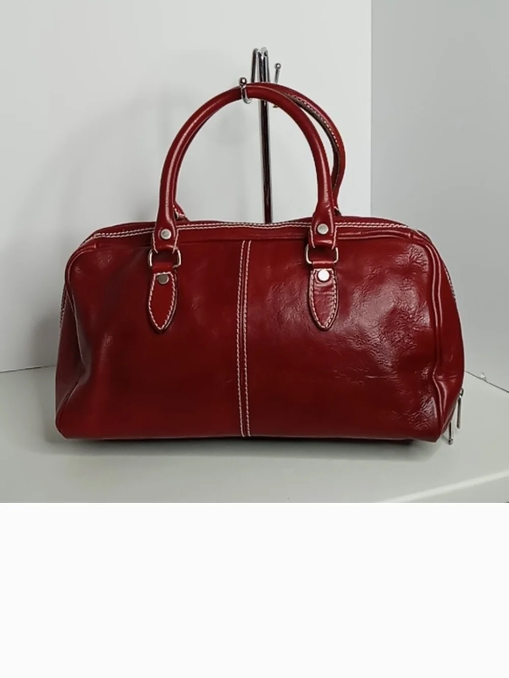 Valentine Paris Embossed Leather Bag in Rich Wine Red